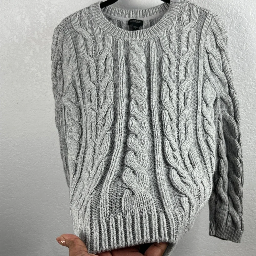 J Jill Wearever Collection Sweater Woman Size L Gray Round Neck Ribbon Fisherman - Picture 6 of 8